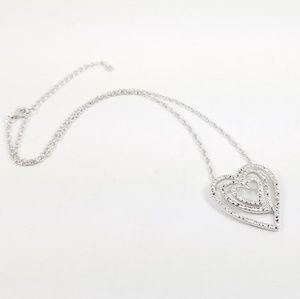 Pave Style Sterling Layered Heart Pendant w/Chain